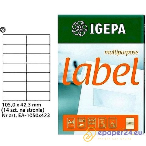 ETYKIETY A4 IGEPA 105*42,3mm BIAŁE (100) ETYKIETY A4 IGEPA 105*42,3mm BIAŁE (100)