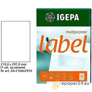ETYKIETY A4 IGEPA 210*297mm BIAŁE (100)