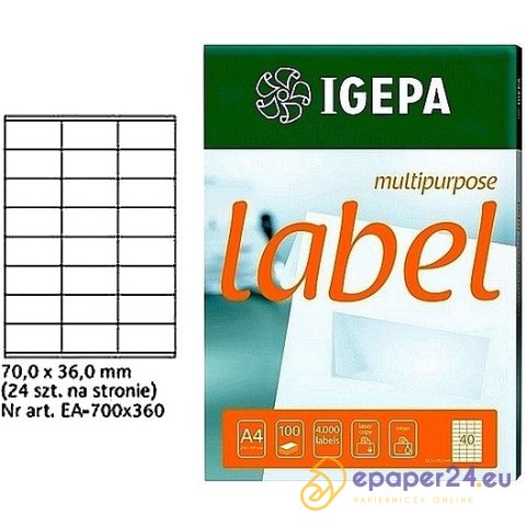 ETYKIETY A4 IGEPA 70,0*36,0mm BIAŁE (100) ETYKIETY A4 IGEPA 70,0*36,0mm BIAŁE (100)