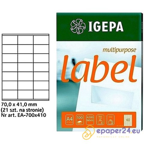 ETYKIETY A4 IGEPA 70,0*41,0mm BIAŁE (100) ETYKIETY A4 IGEPA 70,0*41,0mm BIAŁE (100)