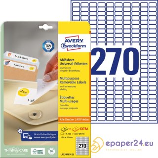 ETYKIETY A4 AVERY 17,8*10mm USUWALNE BIAŁE (25)