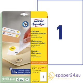 ETYKIETY A4 AVERY 210*297mm USUWALNE BIAŁE (25)