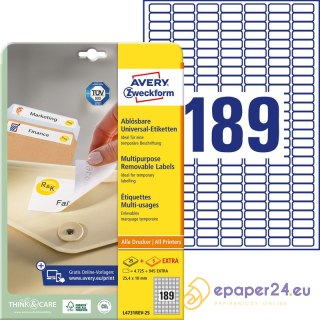 ETYKIETY A4 AVERY 25,4*10mm USUWALNE BIAŁE (25)