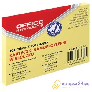 Karteczki Office Products 76x101mm żółte (100)