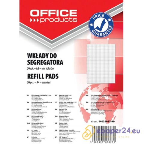 Wkład do segregatora Office Products A4/50k kratka kolor Wkład do segregatora Office Products A4/50k kratka kolor
