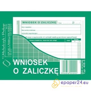 WNIOSEK O ZALICZKĘ A6 (OFFSET)