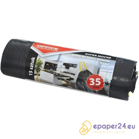 Worki na śmieci Office Products 35L LDPE z taśmą czarne (15) Worki na śmieci Office Products 35L LDPE z taśmą czarne (15)