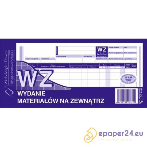 WYDANIE MATERIAŁÓW NA ZEWNĄTRZ 1/3 A4 (WIELOKOPIA) WYDANIE MATERIAŁÓW NA ZEWNĄTRZ 1/3 A4 (WIELOKOPIA)