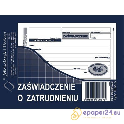ZAŚWIADCZENIE O ZATRUDNIENIU A6 (O+1K) ZAŚWIADCZENIE O ZATRUDNIENIU A6 (O+1K)