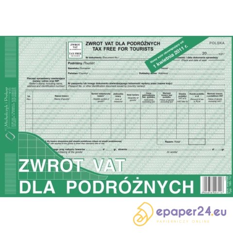 ZWROT VAT DLA PODRÓŻNYCH A4 (OFFSET) ZWROT VAT DLA PODRÓŻNYCH A4 (OFFSET)