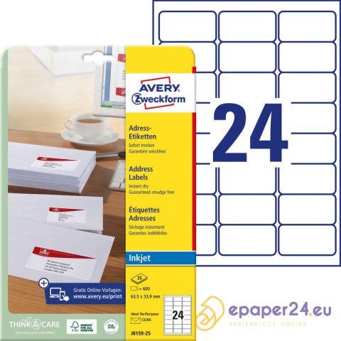 ETYKIETY A4 AVERY 63,5*33,9mm BIAŁE (25) ETYKIETY A4 AVERY 63,5*33,9mm BIAŁE (25)