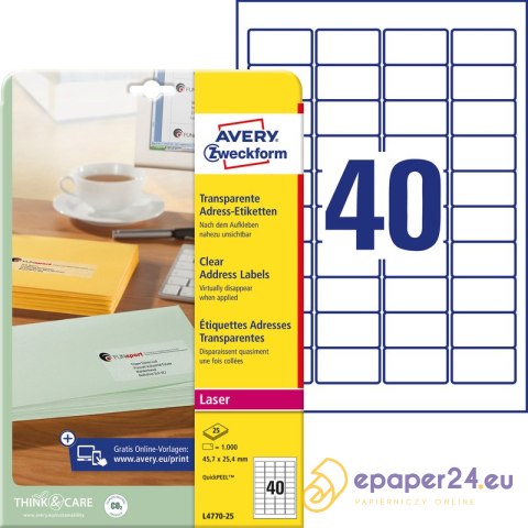 ETYKIETY A4 AVERY 45,7*25,4mm PRZEZROCZYSTE (25) ETYKIETY A4 AVERY 45,7*25,4mm PRZEZROCZYSTE (25)