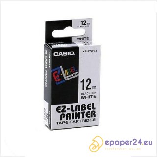 TAŚMA CASIO XR-12WE 12mm BIAŁA (CZARNY TEKST)