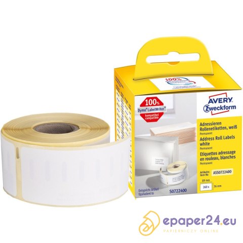 Etykiety na rolce Avery Zweckform 89x36mm białe (260) Etykiety na rolce Avery Zweckform 89x36mm białe (260)