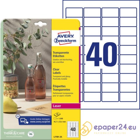 ETYKIETY AVERY A4 45.7x25.4mm PRZEZROCZYSTE (40x25) ETYKIETY AVERY A4 45.7x25.4mm PRZEZROCZYSTE (40x25)
