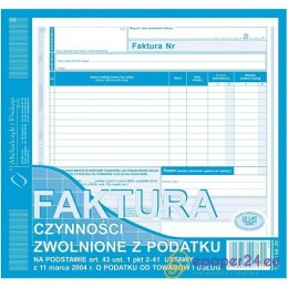 FAKTURA CZYNNOŚCI ZWOLNIONE Z PODATKU 2/3 A4