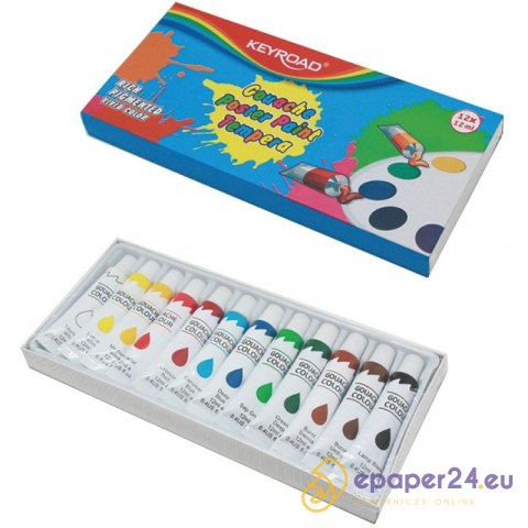 Farby tempera Keyroad 12ml x12 kolorów Farby tempera Keyroad 12ml x12 kolorów