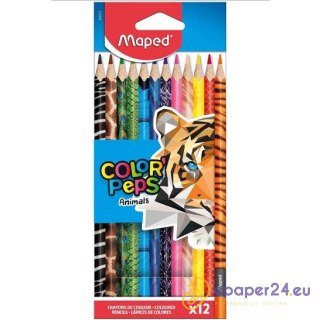 KREDKI OŁÓWKOWE MAPED COLOR'PEPS ANIMALS 12 KOLORÓW