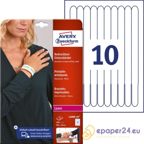 OPASKI NA RĘKĘ AVERY A4 265x18mm POLIESTER BIAŁE (10x10) OPASKI NA RĘKĘ AVERY A4 265x18mm POLIESTER BIAŁE (10x10)