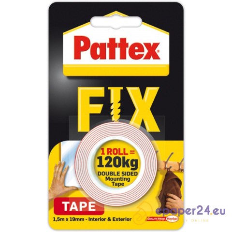 Taśma dwustronna Pattex Fix 19mm/1.5m 120kg Taśma dwustronna Pattex Fix 19mm/1.5m 120kg