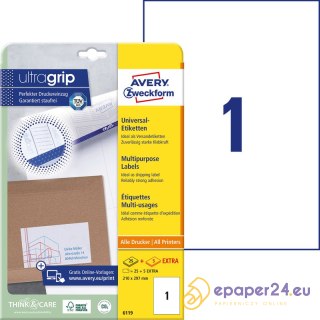 ETYKIETY AVERY A4 210x297mm BIAŁE (1x30)