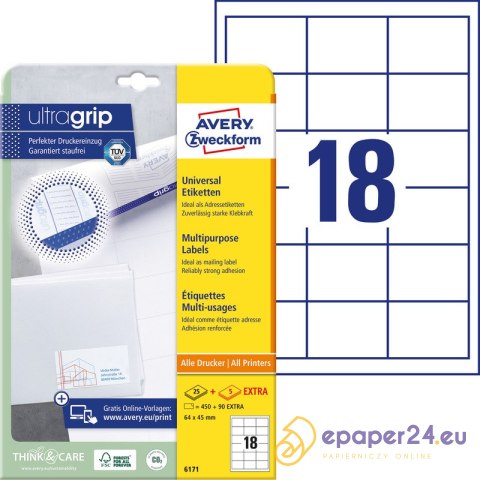 ETYKIETY AVERY A4 64x45mm BIAŁE (18x30) ETYKIETY AVERY A4 64x45mm BIAŁE (18x30)