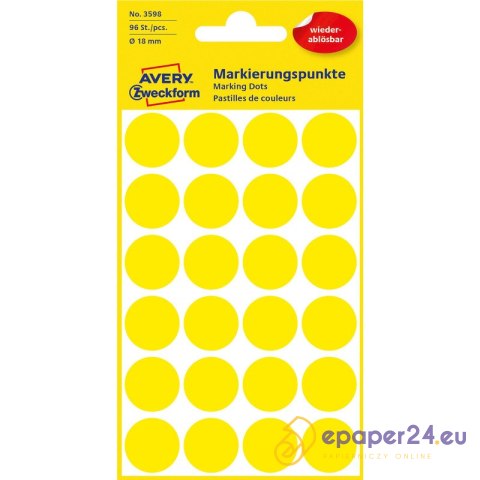KÓŁKA AVERY śr.18mm USUWALNE ŻÓŁTE (4x24) KÓŁKA AVERY śr.18mm USUWALNE ŻÓŁTE (4x24)