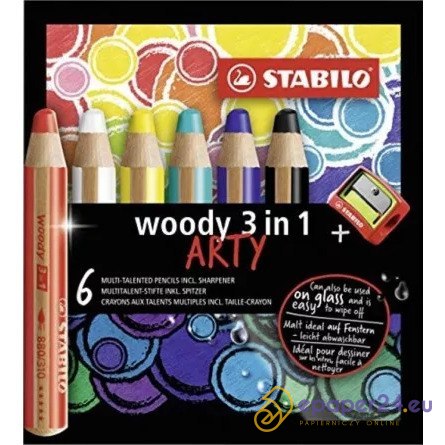 Kredki Stabilo Woody Arty 3in1 (+temperówka) 6 kolorów Kredki Stabilo Woody Arty 3in1 (+temperówka) 6 kolorów