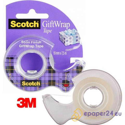 Taśma biurowa Scotch Gift Wrap 19mm/7.5m + podajnik Taśma biurowa Scotch Gift Wrap 19mm/7.5m + podajnik
