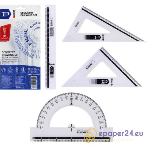 Zestaw kreślarski MemoBe Pratel: linijka 16cm 2 ekierki kątomierz Zestaw kreślarski MemoBe Pratel: linijka 16cm 2 ekierki kątomierz