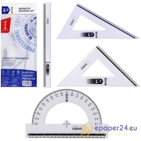 Zestaw kreślarski MemoBe Pratel: linijka 30cm 2 ekierki kątomierz Zestaw kreślarski MemoBe Pratel: linijka 30cm 2 ekierki kątomierz