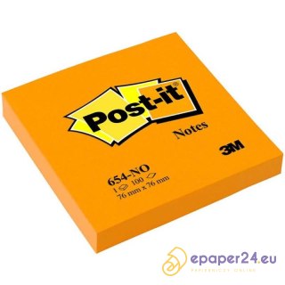 Karteczki Post-it 76x76mm (654-NO) jaskrawopomarańczowe (100)