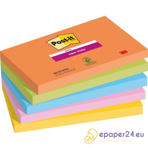 Karteczki Post-it Super Sticky 76x127mm (655-5SS-BOOS) mix kolorów (5x90) Karteczki Post-it Super Sticky 76x127mm (655-5SS-BOOS) mix kolorów (5x90)