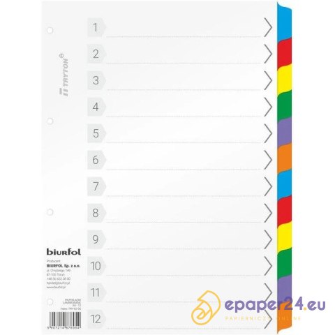 Przekładki kartonowe Biurfol A4 12 kart Przekładki kartonowe Biurfol A4 12 kart