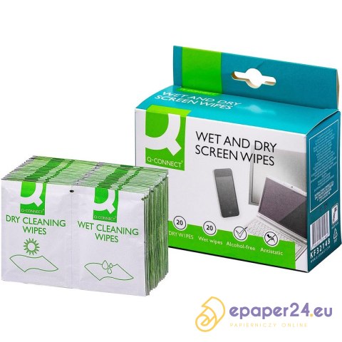 Chusteczki do ekranów Q-Connect Wet and Dry (2x20) Chusteczki do ekranów Q-Connect Wet and Dry (2x20)