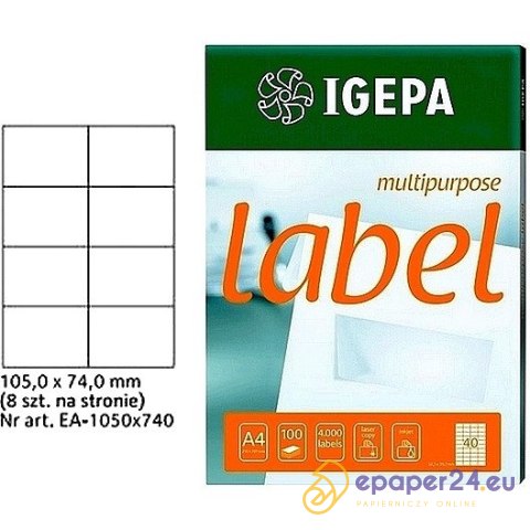 ETYKIETY A4 IGEPA 105*74,0mm BIAŁE (100) ETYKIETY A4 IGEPA 105*74,0mm BIAŁE (100)