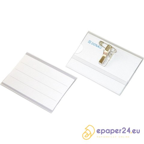 Identyfikator Donau 57x90mm z klipsem i agrafką transparentny Identyfikator Donau 57x90mm z klipsem i agrafką transparentny
