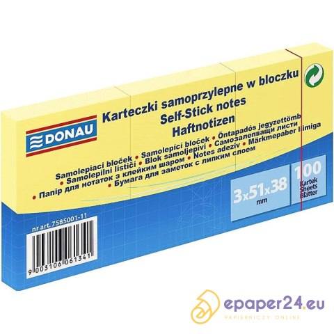 Karteczki Donau 38x51mm jasnożółte (3x100) Karteczki Donau 38x51mm jasnożółte (3x100)