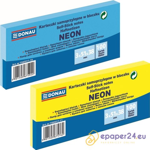 Karteczki Donau 38x51mm neon niebieskie (3x100) Karteczki Donau 38x51mm neon niebieskie (3x100)
