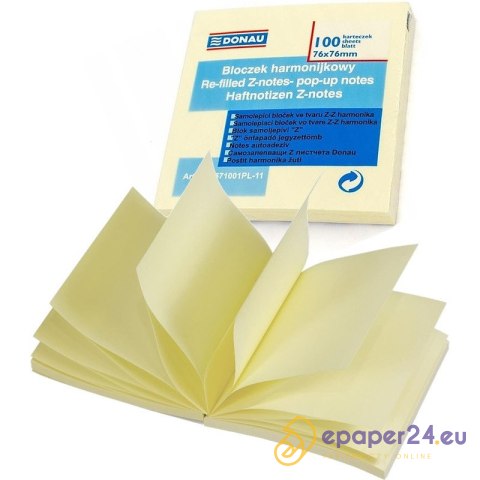 Karteczki Donau 76x76mm typ Z jasnożółte (100) Karteczki Donau 76x76mm typ Z jasnożółte (100)