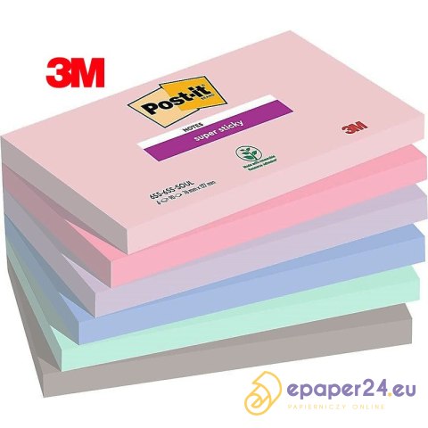 Karteczki Post-it Super Sticky 76x127mm (655-6SS-SOUL) 6 kolorów (6x90) Karteczki Post-it Super Sticky 76x127mm (655-6SS-SOUL) 6 kolorów (6x90)