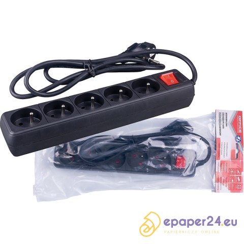 Listwa zasilająca Office Products 1.5m/5g czarna Listwa zasilająca Office Products 1.5m/5g czarna