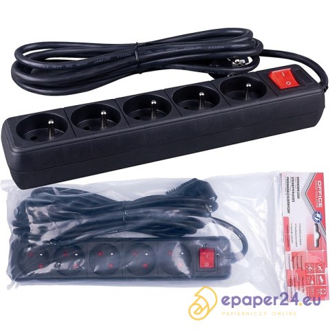 Listwa zasilająca Office Products 5m/5g czarna Listwa zasilająca Office Products 5m/5g czarna
