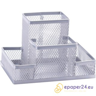 Przybornik na biurko Q-Connect 4 komory metalowy srebrny