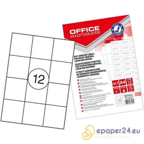 Etykiety Office Products A4 63.5x72mm białe (100) Etykiety Office Products A4 63.5x72mm białe (100)