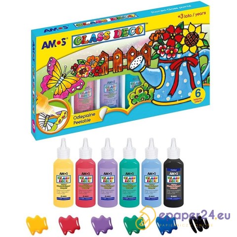 Farby witrażowe Amos 22ml x6 kolorów Farby witrażowe Amos 22ml x6 kolorów