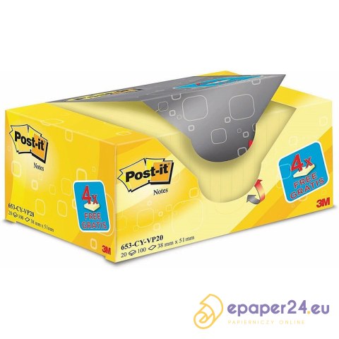 Karteczki Post-it 38x51mm (653-CY-VP20) żółte (20x100) Karteczki Post-it 38x51mm (653-CY-VP20) żółte (20x100)