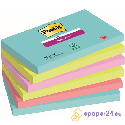 Karteczki Post-it Super Sticky 76x127mm (655-6SS-COS) (6x90) Karteczki Post-it Super Sticky 76x127mm (655-6SS-COS) (6x90)