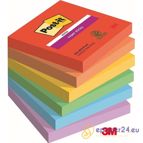 Karteczki Post-it Super Sticky 76x76mm (654-SS-PLAY) 6 kolorów (6x90) Karteczki Post-it Super Sticky 76x76mm (654-SS-PLAY) 6 kolorów (6x90)