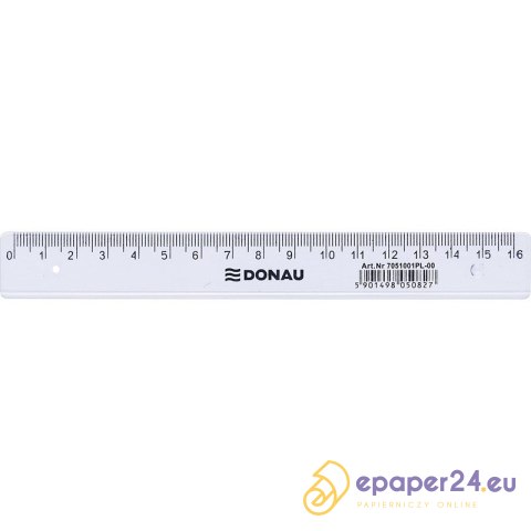 Linijka plastikowa Donau 16cm transparentna Linijka plastikowa Donau 16cm transparentna